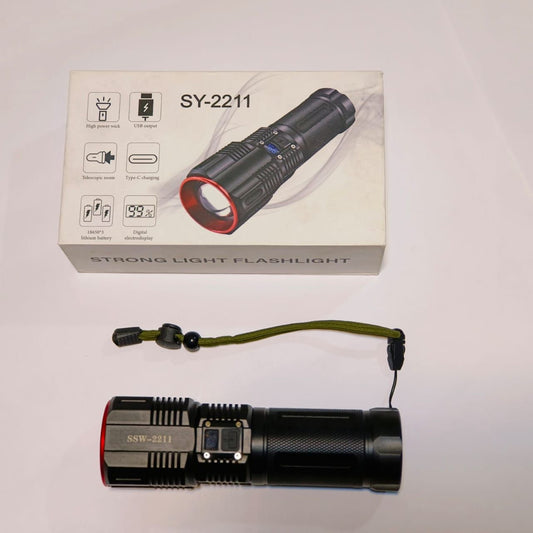 3-km Range Sy-2211 Hand Torch Light Led – Battery Power Bank, Powerful Torch ( Random Color )